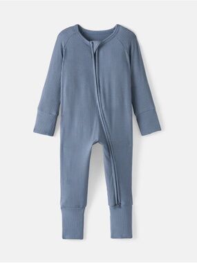 Little Sleepies Ribbed Zippy 3–6M Hazy Blue Bamboo Sleeper EUC